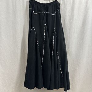 Runway 101 Black Sequin Detail Western Flowy Boho Maxi Elastic Waist Skirt S/M?